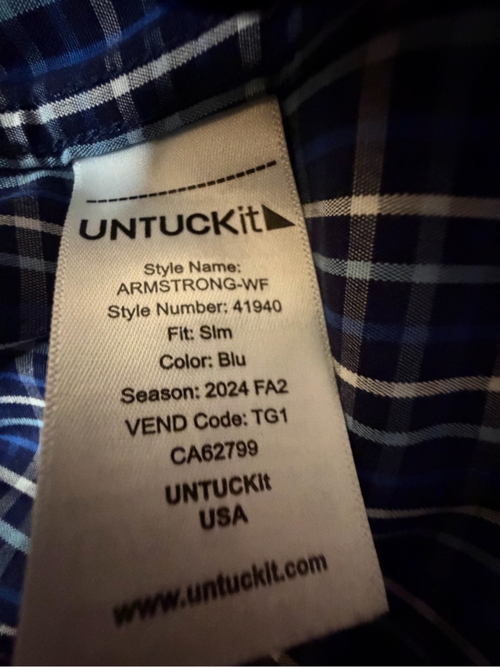 UNTUCKit Armstrong-WF Blue Plaid 100% Cotton Long Sleeve Slim Fit Shirt XXL - Picture 4 of 9